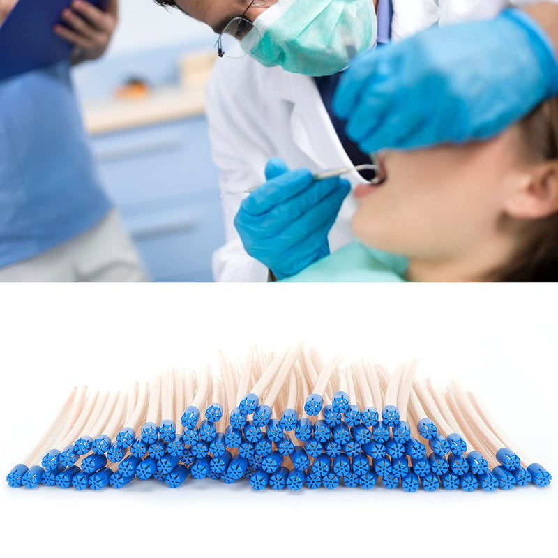 Pack of 100 Disposable Saliva Straws, Oral Care Sticks, Latex-Free Suction Tips, Flexible Transparent Tube with Blue Tips, Oral Care Accessories