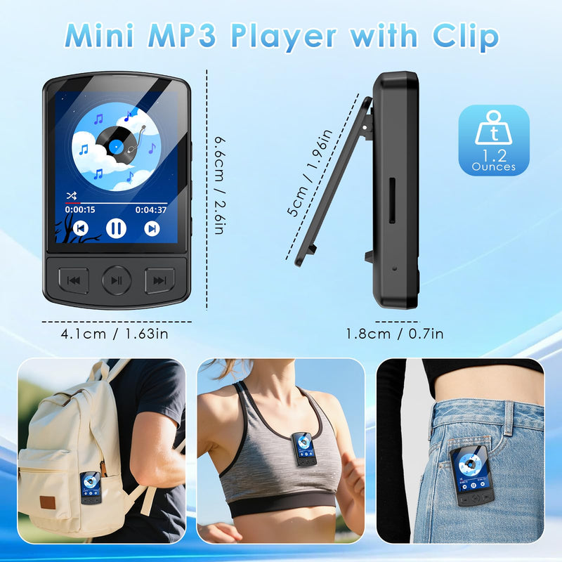 [AUSTRALIA] - Fohil MP3 Player with Bluetooth 5.2, 64GB Portable MP3 Player with Clip, Mini MP3 Music Player with Earphones FM Radio E-Book Reading HiFi-Speaker, Best Gift for Music Lovers 