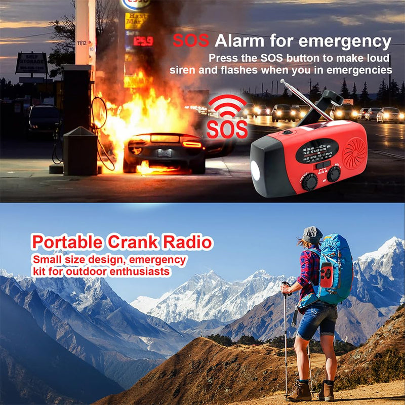 [AUSTRALIA] - Emergency Hand Crank Radio, 2000mAh/7400mWh NOAA Weather Radio Battery Operated, Solar Radio Flashlight Cell Phone Charger, LED Reading Lamp, SOS Alarm for Home, Outdoor Emergencies 
