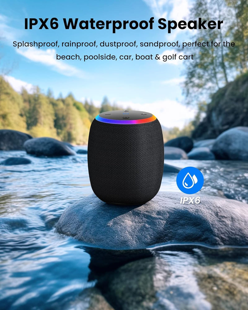 Bluetooth Speakers,Portable Wireless Speaker with 15W Stereo Sound, IPX6 Waterproof Speaker with LED Light, Bluetooth TWS, Portable Speaker for Shower Outdoor Party Beach Camping 1PCS-Black