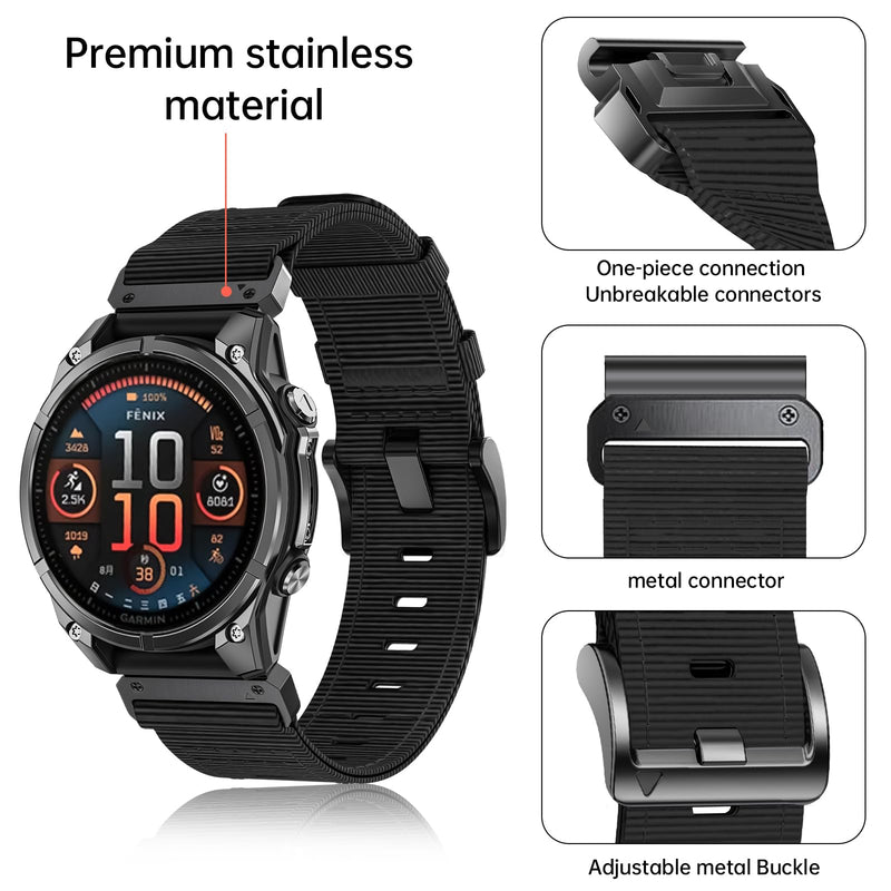 Nylon 22mm Bands Compataible with Tactix 8/Fenix 8 Pro AMOLED 47mm/7 Pro/7/6 Pro/6/5 Plus/5/Fenix E,Quickfit Sport Watch Strap for Quatix 8 7 Pro 47mm/Forerunner 970/965/955/945/Descent G2/G1 3pack1