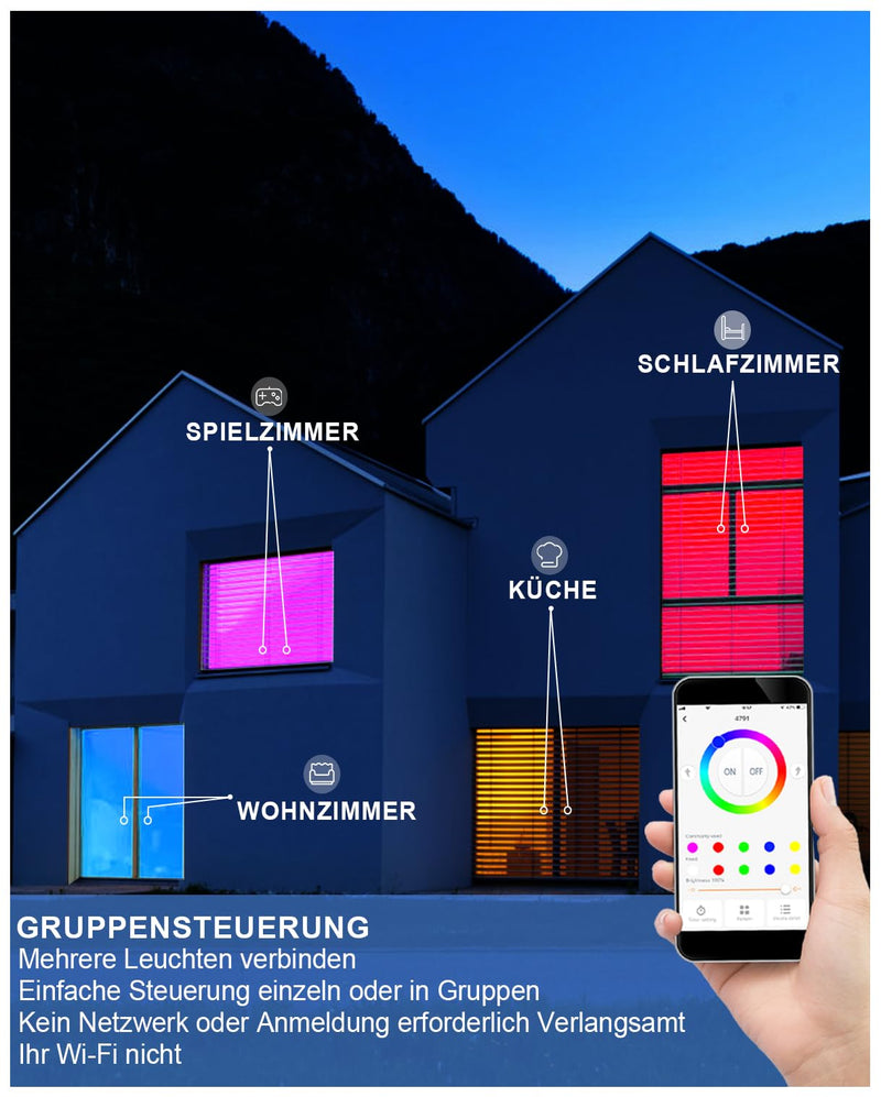 [AUSTRALIA] - VARICART LED Recessed Spotlight 230 V RGB Alexa, Smart LED Spot Flat Bluetooth 7 W 2700 K-6000 K, Recessed Spotlights, Dimmable, Colourful, Set of 6, IP44 68 mm Recessed Lights, App Control, Colours 7W Ø68-85mm Lochmass 