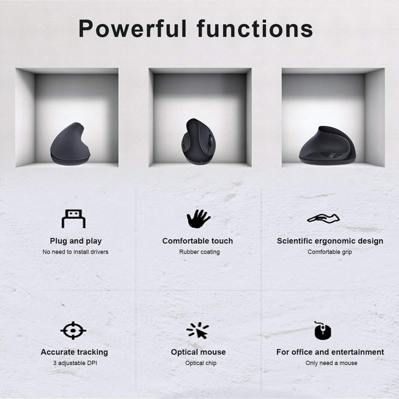 Left-Handed Mouse,2.4GHz Ergonomic Vertical DPI 800/1200/1600 Wireless Mouse with USB Receiver for Small Hand,Black Black