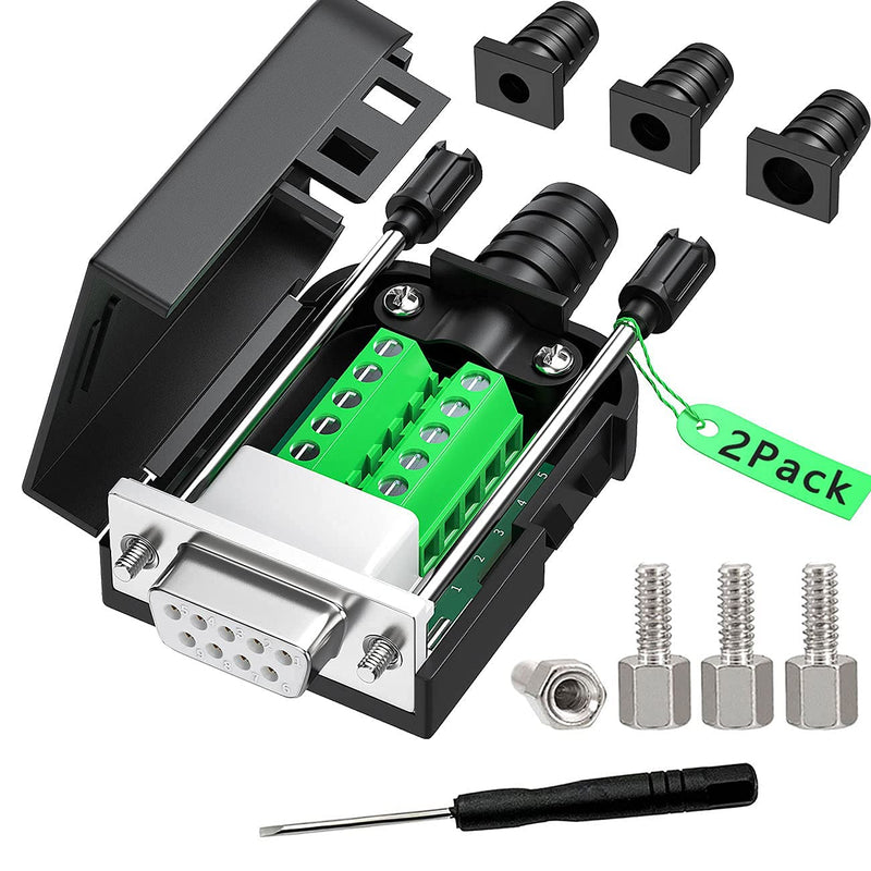 JUXINICE 2PCS DB9 Female adapters DIY rs485 RS232 9 pin Serial Cable, RS232 D-SUB 9 Serial Solderless Adapters Connector Breakout Board Bolts or Nuts (2PCS Females) 2PCS Female gold plat PIN+Bolts and Nuts