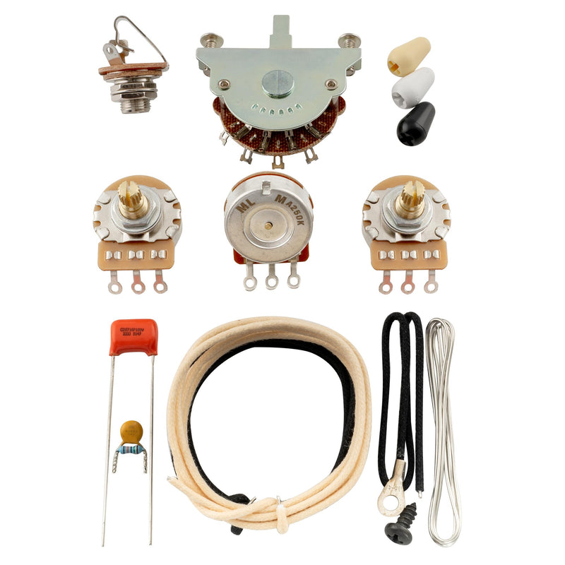 Musiclily Pro ST Electric Guitar DIY Wiring Kit Upgrade for American Strat Style SSS with 5-Way Switch and A250K Pots, Nickel Jack American Style DIY Wiring Kit-Nickel Jack