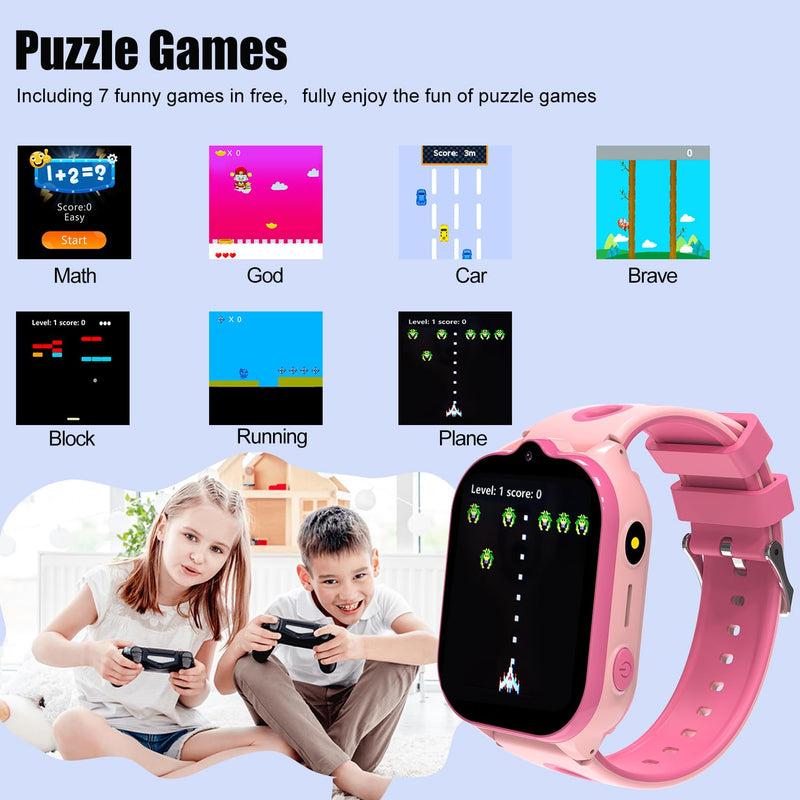 4G Kids Smart Watch with GPS Tracker, Smartwatches with Two Way Calling Video Calls SOS Class Mode Pedometer Alarm Clock Puzzle Games HD Touch Screen Safe Phone Watch for Kids Ages 4-12 Gifts (Pink) Pink