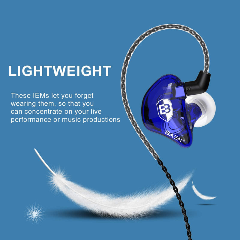 BASN Bsinger BC100 in Ear Monitor Headphones,Blue | Universal Fit Noise Isolating IEM Earphones for Musicians Singers Studio Audiophiles Blue