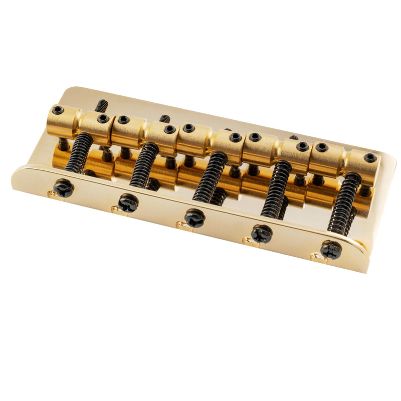 Musiclily Pro 18mm String Spacing Classic Standard Top-loading 5-String Bass Bridge with Brass Saddle Steel Plate, Gold