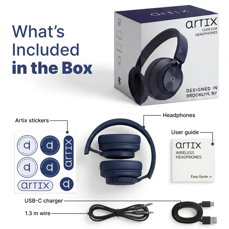 ARTIX Wireless Headphones for Kids Bluetooth Headphones for School (Blue) | Built-In Microphone, Adjustable Headband, Dual Mode, Foldable, Bluetooth 6.0, 40 Hours Playtime, Over-Ear Head phones Blue