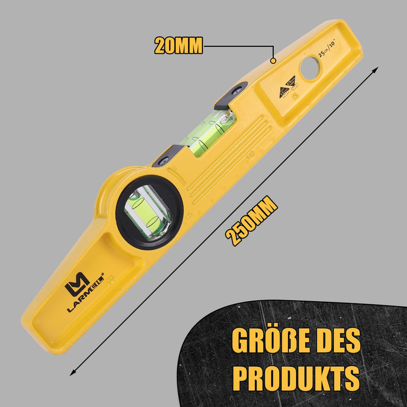 LARMEIL Magnetic Torpedo Spirit Level 25 cm Aluminium Cast Profile 4 Magnets Small Spirit Level 1 Horizontal Level 1 Vertical Level