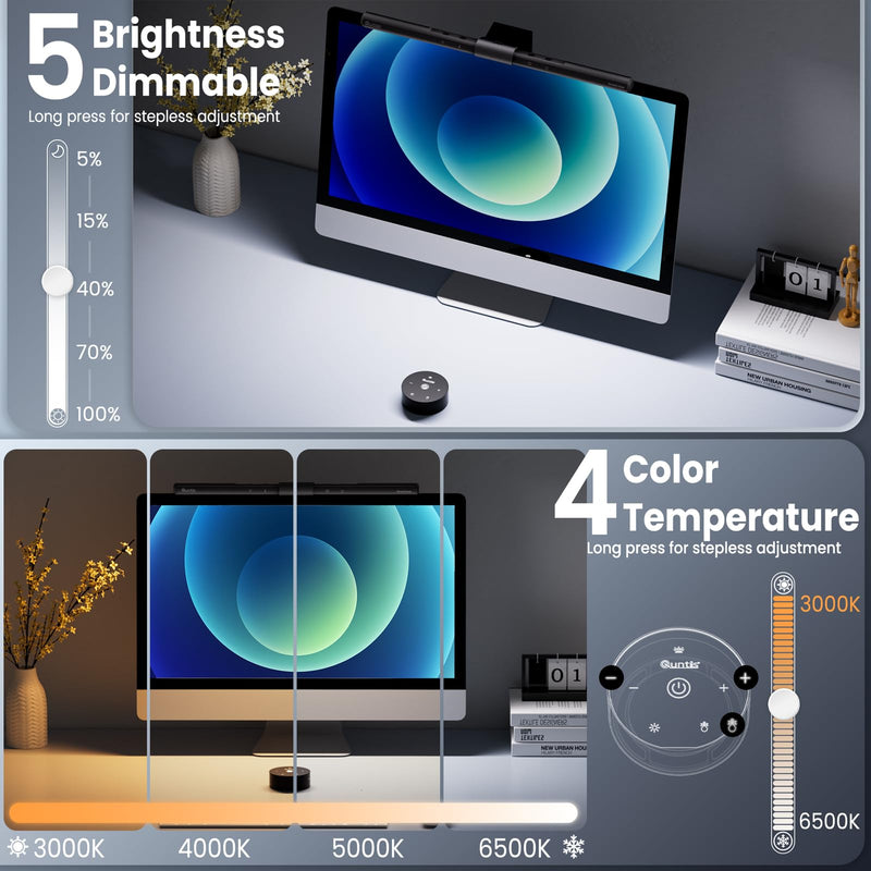 Quntis Computer Monitor Lamp, Screen Monitor Light Bar for Eye Caring, USB Reading LED Task Lamp with Auto-Dimming, Dimmable Light Bar, Touch Control, No Glare Space Saving Home Office Desk Lamps ScreenLinear Pro ‎Gray