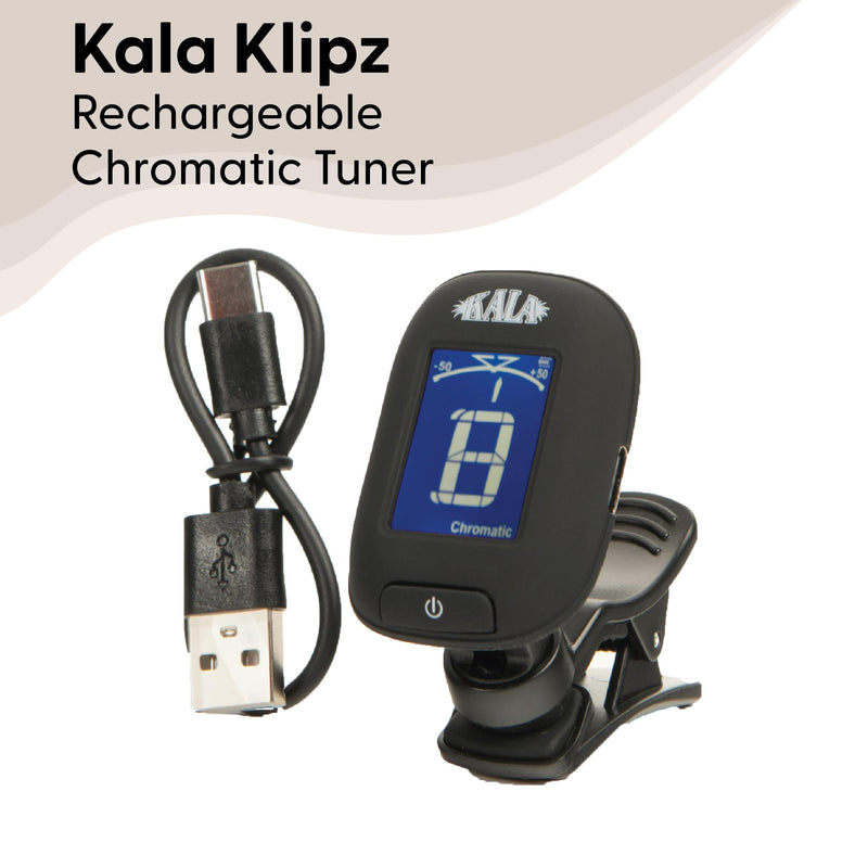 Kala Klipz USB-C Rechargeable Professional Clip On Tuner for Ukulele, Guitar, Bass, Violin, Mandolin, All String Instruments with Multi-Key Chromatic Tuning Modes and Vibration Sensor - Black