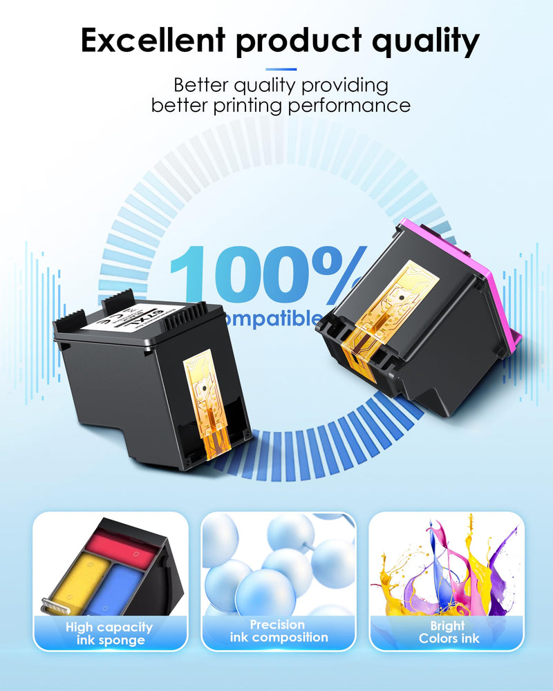 67XL Ink Cartridges Black/Color Combo Pack Replacement for HP Ink 67 67XL for HP DeskJet 2700 2700e 2755e 2755 4155e 4155 Envy 6055e 6455e 6400 6055 Envy Pro 6452 6458 6475 (1 Black,1 Color)