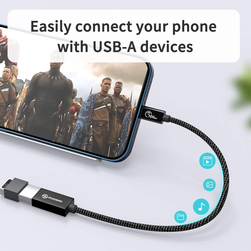 [10Gbps] USB C to USB 3.1 Gen 2 Adapter 1 FT, PHIXERO USB-C Male to USB-A Female, USB Type C to USB OTG Cable, Thunderbolt3 to USB Adapter Compatible with MacBook Pro/Air, iPad Pro, Samsung Galaxy 1FT