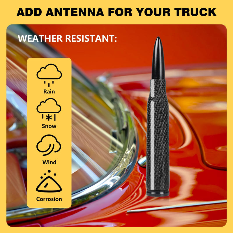 Universal Carbon Fiber 50 Cal Bullet Short Truck Antenna Fits for All Chevy GMC Ford Jeep Dodge Toyota 5.5" AM/FM Radio Antenna for All Truck Car Accessories(Blue+Carbon Fiber) Blue+Carbon Fiber