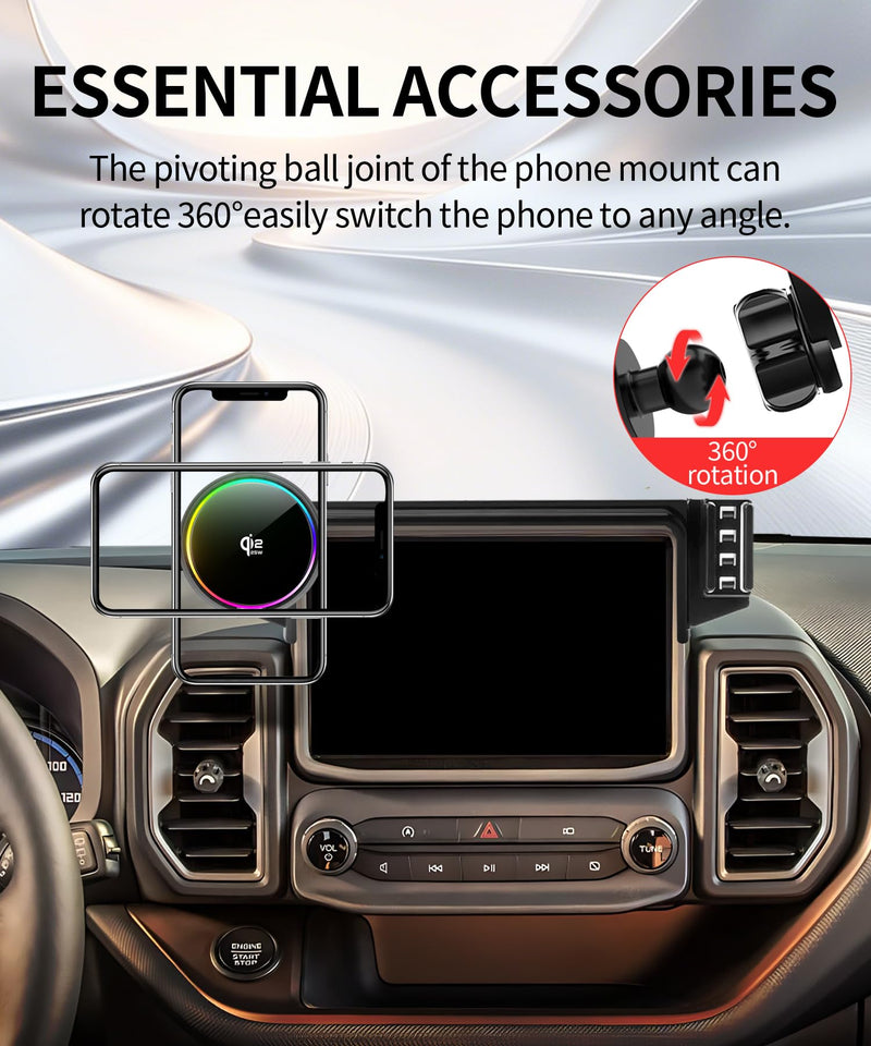 25W Car Mount Charger for Ford Bronco Sport 2021-2024 8-Inch | 2021-2024 Ford Bronco Sport Qi2.2 25W MagSafe Fast Charging Cell Phone Holder Accessories,with Cooling Fan＆54W Fast Adapter Magsafe+Qi2 25W Fast Charging