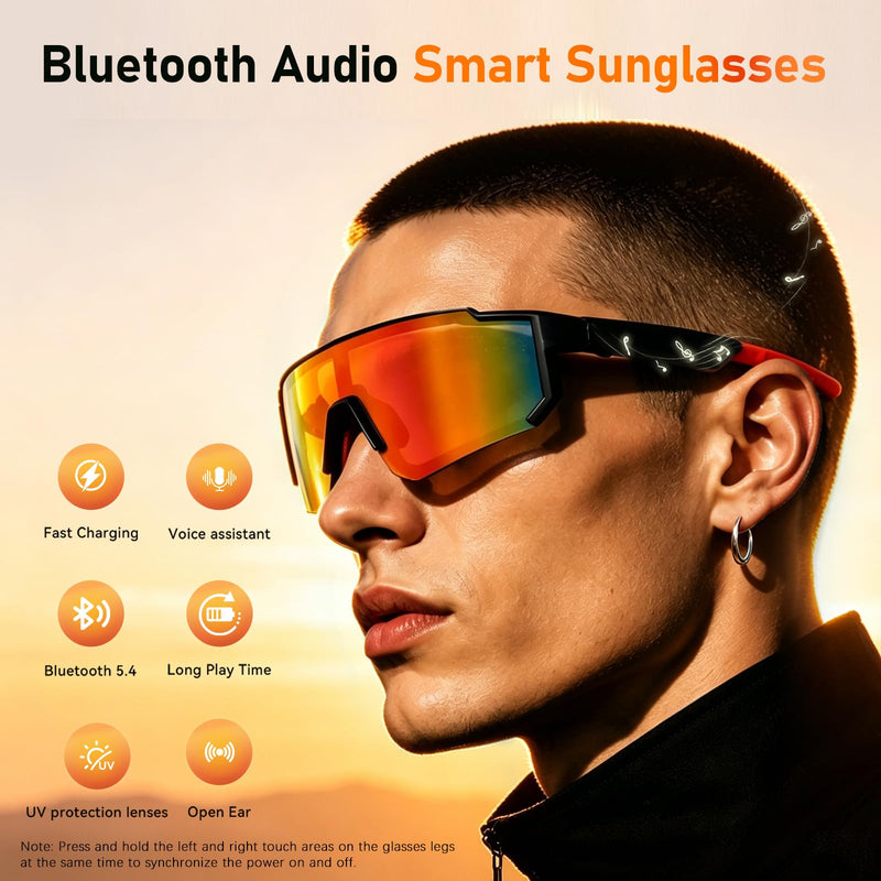 AI Smart Sports Sunglasses for Men/Women, Bluetooth Glasses for Cycling Running Driving, UV400 Polarized Lenses, Bluetooth 5.4, 6-8H Playtime, Outdoor UV Protection and Voice Control(Orange) Orange