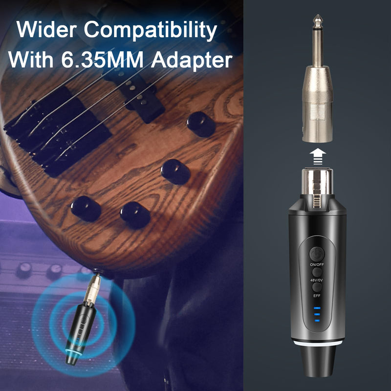 Depusheng S5 Wireless Microphone System Wireless Guitar Transmitter Receiver XLR Plug-on for Dynamic and 48V Condenser Microphones, Audio Mixer, with 48v Phantom Power and Reverb Switch