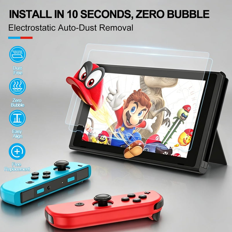 Accessories Bundle for Nintendo Switch 1/OLED, OUNFNOE 19-IN-1 Kits for Switch OLED Accessories, Carrying Case, Controller Charging Dock, Joy-Con Thumb Grips, Tempered Screen Protector, Steering Wheels for Mario Kart, Protective Console Cover