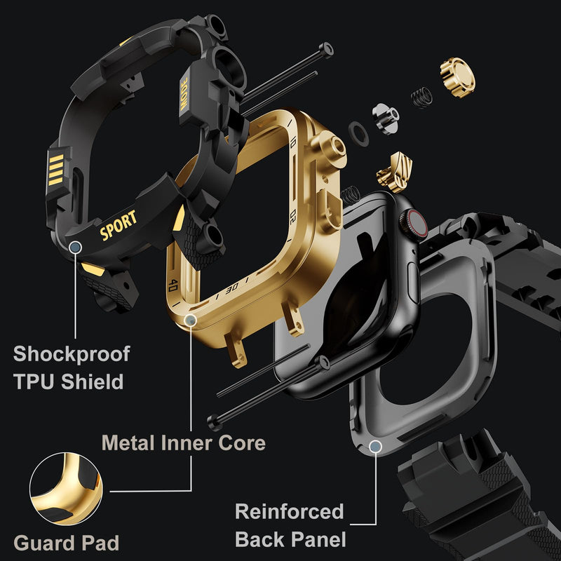 DABAOZA Rugged Case with Band Compatible with Apple Watch 44mm, for iWatch Series 6/5/4 & SE 3/2/1,Military Grade Shockproof Bumper and Men's Tactical Heavy Duty Strap