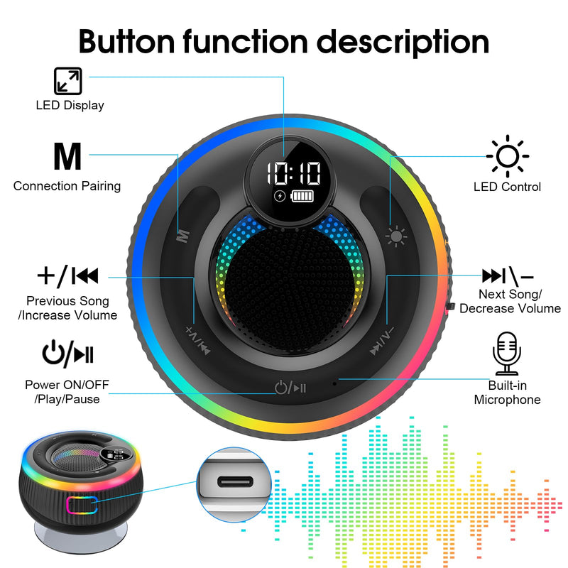 Portable Bluetooth Shower Speaker with Lights, Bluetooth 5.3, Small Wireless Speaker for Outdoor, Blue