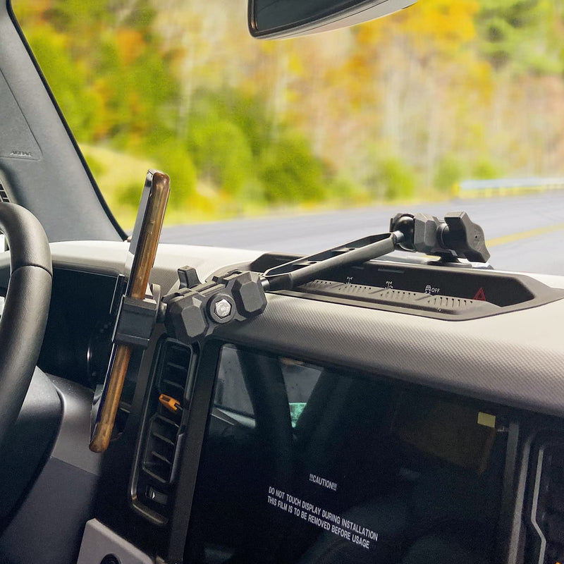 OMU Bronco Phone Mount Compatible with Ford Bronco 2021 2022 2023 2/4 Door,Dual Ball Socket All-Metal Cell Phone Holder,360°Adjustable Dash Mount for Ford Bronco Accessories Without GoPro MOUNT