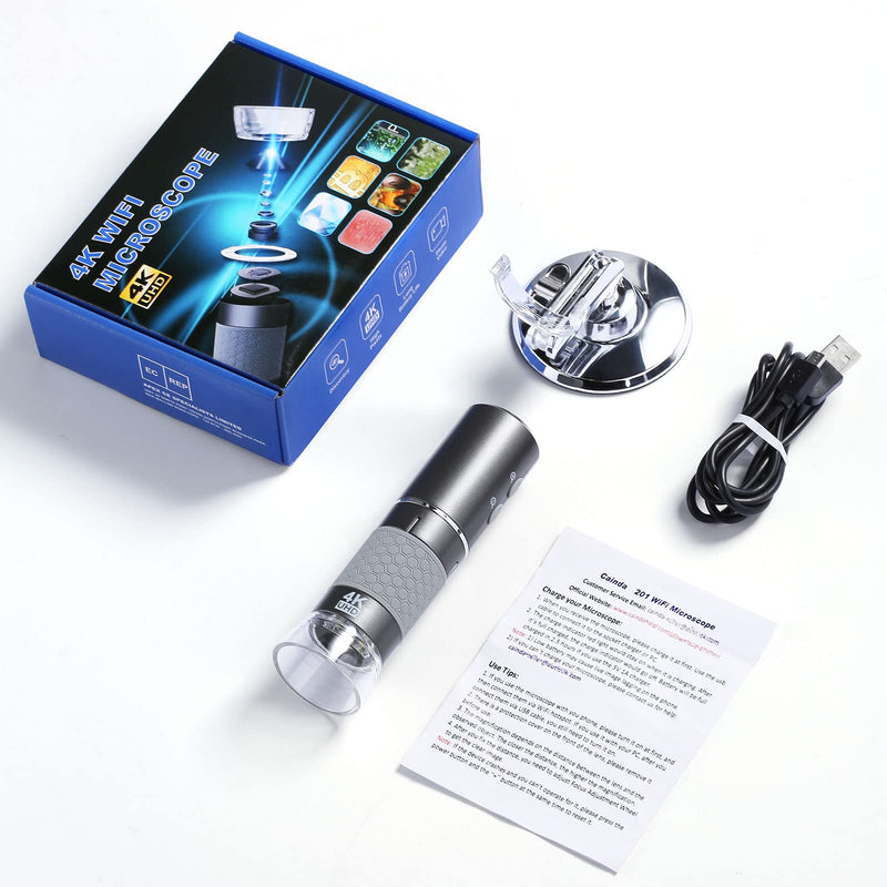 HD 4K 3840x2160P WiFi Digital Microscope Camera for iPhone Android Phone and Windows Mac PC, Wireless Handheld Microscope with Stand for Adults and Kids