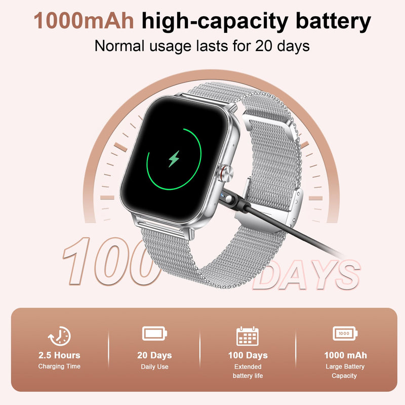 Smart Watches for Women, 1000mAh Battery lasts 20 days, 1.85" Smart Watch (Answer/Make Calls) Heart Rate/Sleep Monitoring, Activity Trackers 130+ Sports Modes, IP68 Fitness Watch for iOS Android