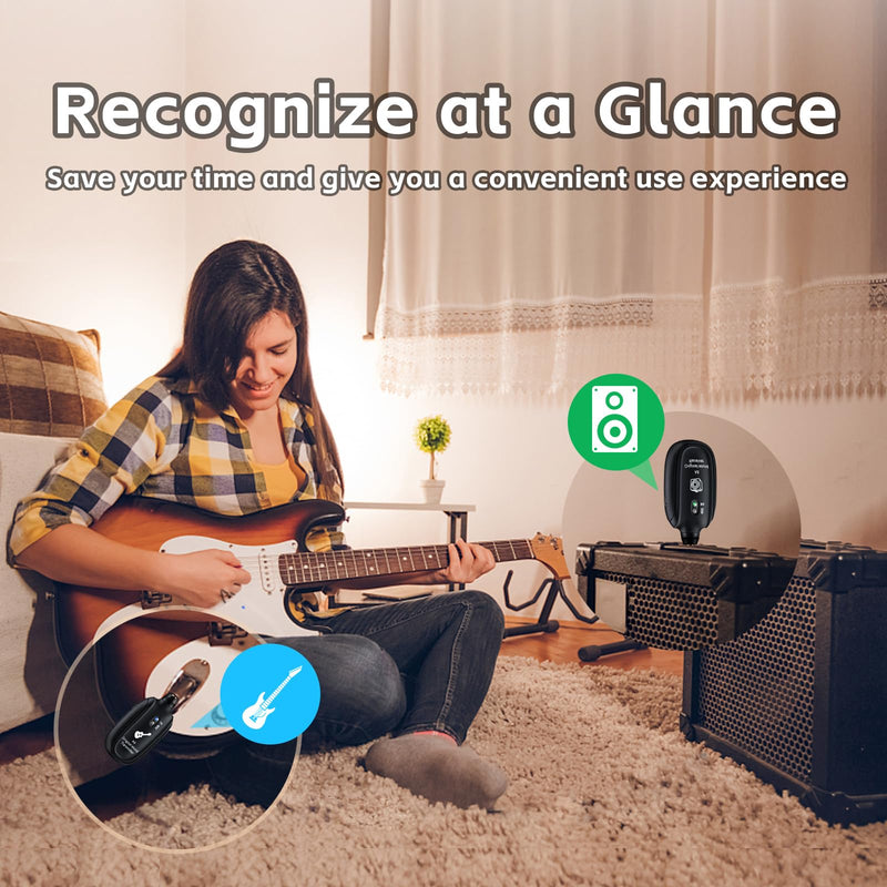A8 Wireless Guitar Transmitter Receiver System, 2.4GHz Rechargeable, 24-bit/48KHz Audio, Low Latency <4ms for Electric Guitar & Bass, Wireless Audio Transmitter & Receiver (A8(1TX+1RX)) A8(1TX+1RX)