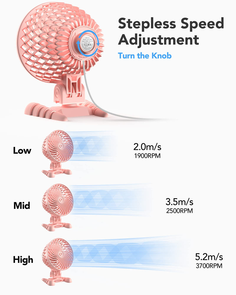 USB Desktop Small Fan, Stepless Speed Adjustment with Multiple Speed Levels, Portable Plug-in Personal Mini Fan,Quiet Powerful Airflow,Suitable for Office Home Dormitory Bedroom, 4.9 Feet Long Cable Pink