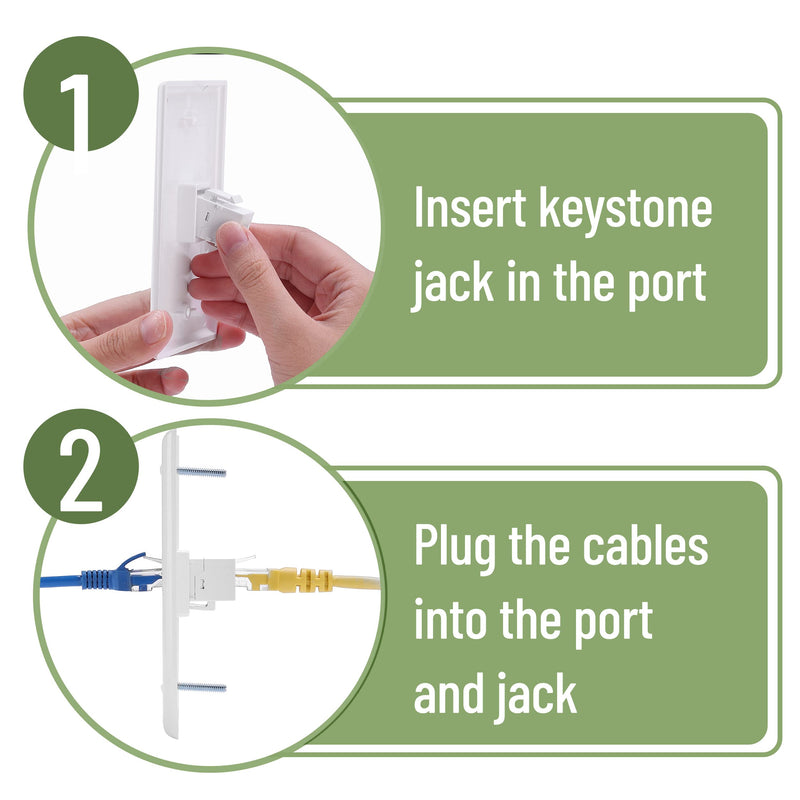 Bates- 1 Port Ethernet Wall Plate, 2 Pack, Ethernet Wall Outlet, RJ45 Wall Plate, Ethernet Wall Jack, Cat 6 Wall Plate and Jack, Ethernet Outlet, Cat6 Wall Plate, Network Wall Plate, Cat 5 Wall Plate