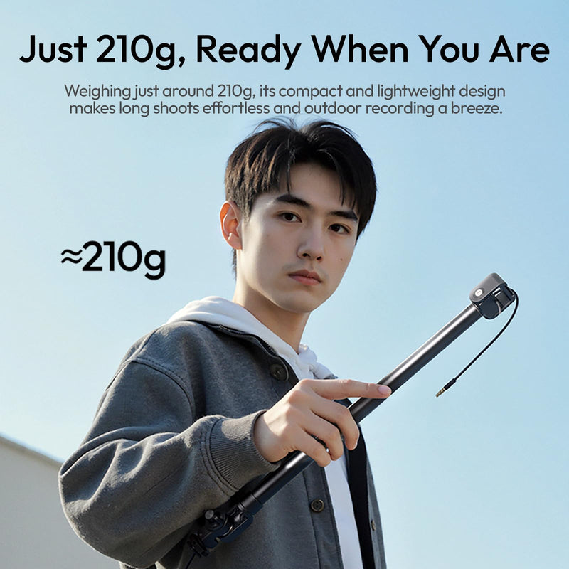 ULANZI ZJ08 Extendable Cold Shoe Mic Arm Pole with Built-in 3.5mm Audio Cable, 3 Section Aluminum Microphone Boom Pole for Cold Shoe Microphones, Angle Length Adjustable, 1KG Max Load