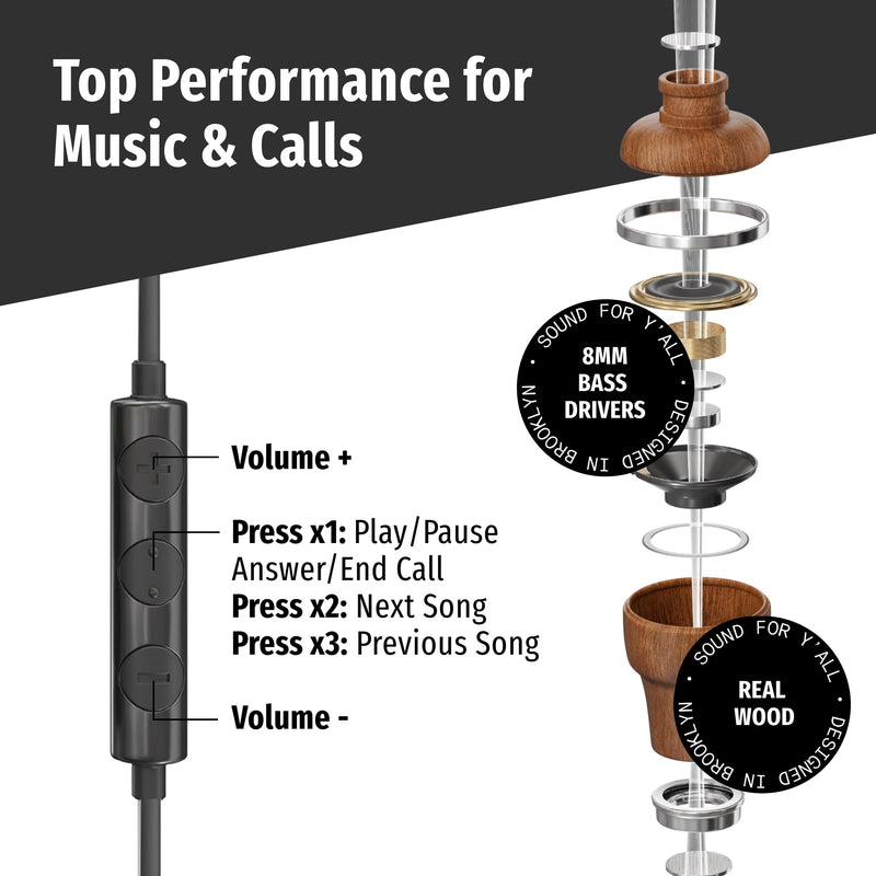 Symphonized Premium Wooden Airtube Headphones (Lightning) - Microphone & Volume Control, EMF Wired Headphones for iPhone 14, 13, 12, 11, or Lower, Wired Earbuds Lightning, Corded Earphones with Mic Lightning (iPhone 5 to 14) Black
