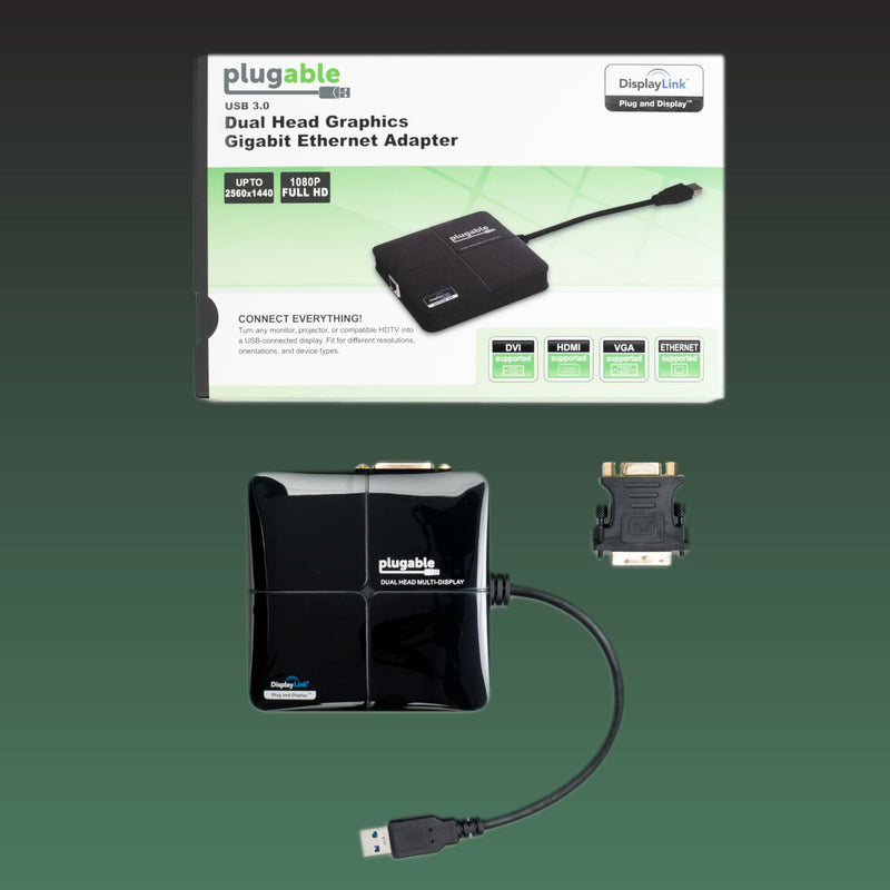 Plugable USB 3.0 Laptop Docking Station – Dual Monitor (HDMI & DVI/VGA), Gigabit Ethernet, Audio, USB Hub - Compatible with Windows & Mac