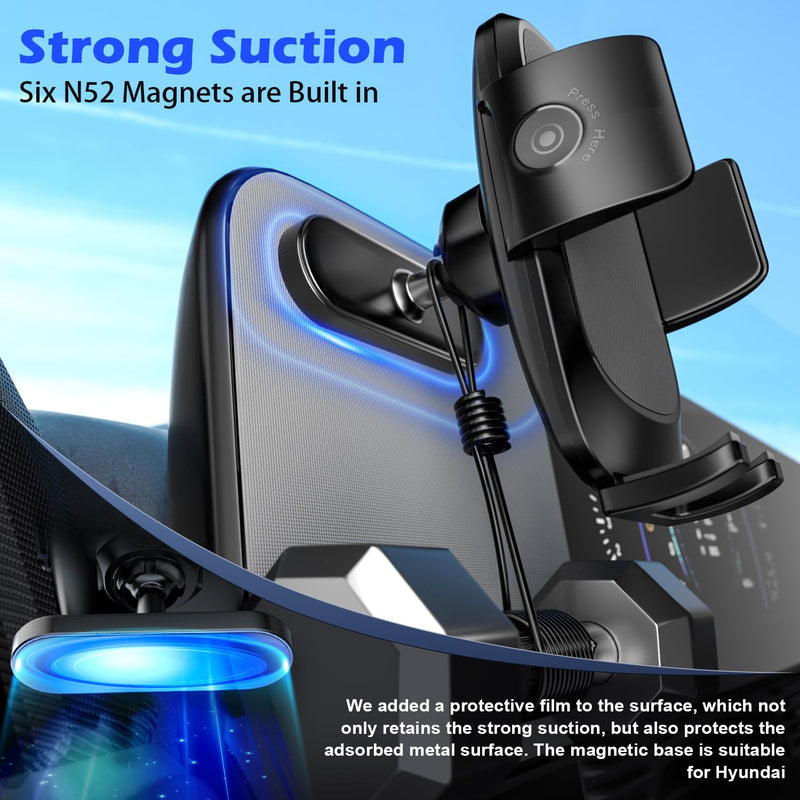 Car Phone Holder Mount for Hyundai Ioniq 5/ Ioniq 9, Magnetically Attaches to Metallic Dashboard for 2024 2025 Hyundai Sonata, Kona & loniq5 2022-2025, Wide Clamp for 4-7.2 inch Smartphones