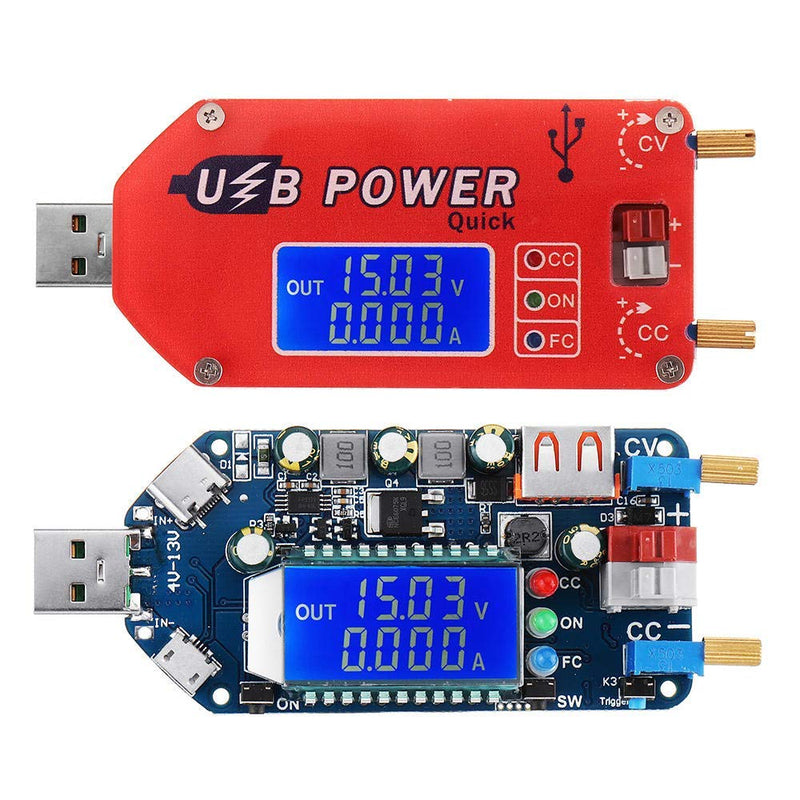 Fasizi 15W USB Step Up Power Supply Module Boost Adjustable Converter Fan Speed Control Potentiometer with LCD Display - Red