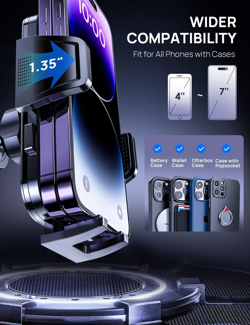 [2024 Newest] Car Vent Phone Mount, [Upgrade Hook Clip Never Shake] Adjustable 360 Rotation Vent Clip Car Phone Holder Mount, Big Phone & Thick Case Friendly Fit for All iPhone, Samsung & Cell Phone AC-Black Air Vent Hook