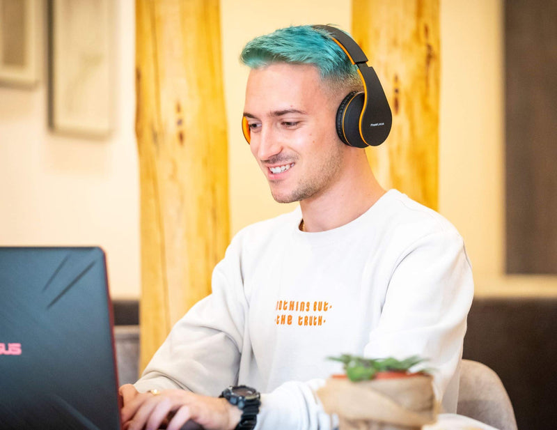 PowerLocus Rose Gold Bluetooth Headphones with Black/Orange Bluetooth Headphones