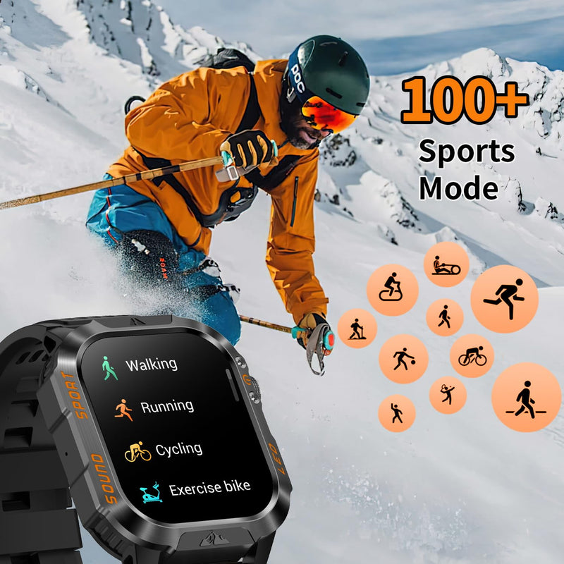 Smart Watch,1200mAh Long Battery Life, 2.01-inch LCD, Bluetooth Calling, Flashlight, Heart Rate/Sleep Monitoring, Supports 100+Sports Modes, IP68 Waterproof,Android & iOS Compatible (Black) Black