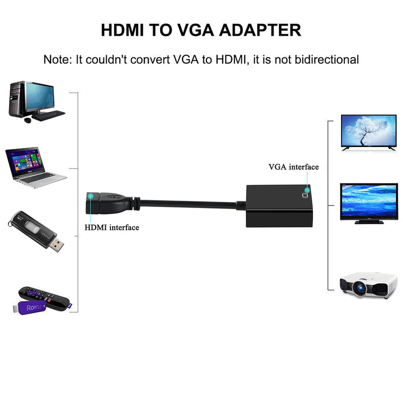 [AUSTRALIA] - avedio links HDMI to VGA Adapter, Active HDMI to VGA Converter (Female to Female) with audio, Support HD 1080P@60Hz, TV Stick, Raspberry Pi, Laptop, Chromebook, Roku, Xbox (3.5mm Audio Cable Included) 