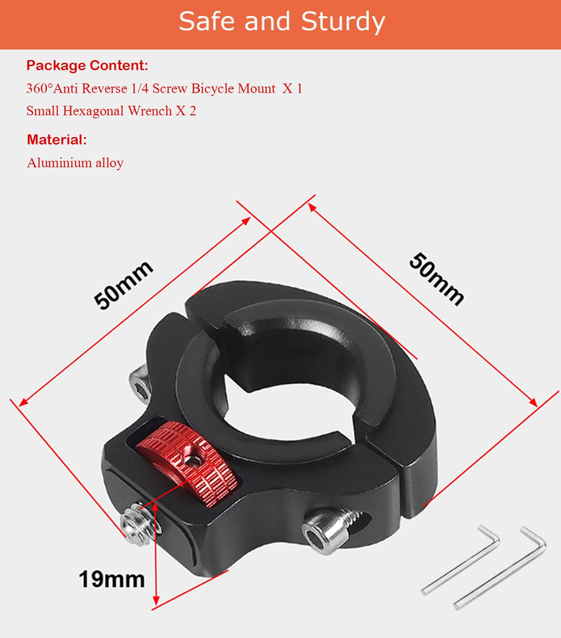Aluminum Bike/Motorcycle Handlebar Mount for GoPro, Insta360, DJI Osmo and Fill Light, 360 Degrees Rotary Motorcycle Camera Mount Side Reinforcement Anti-Reverse