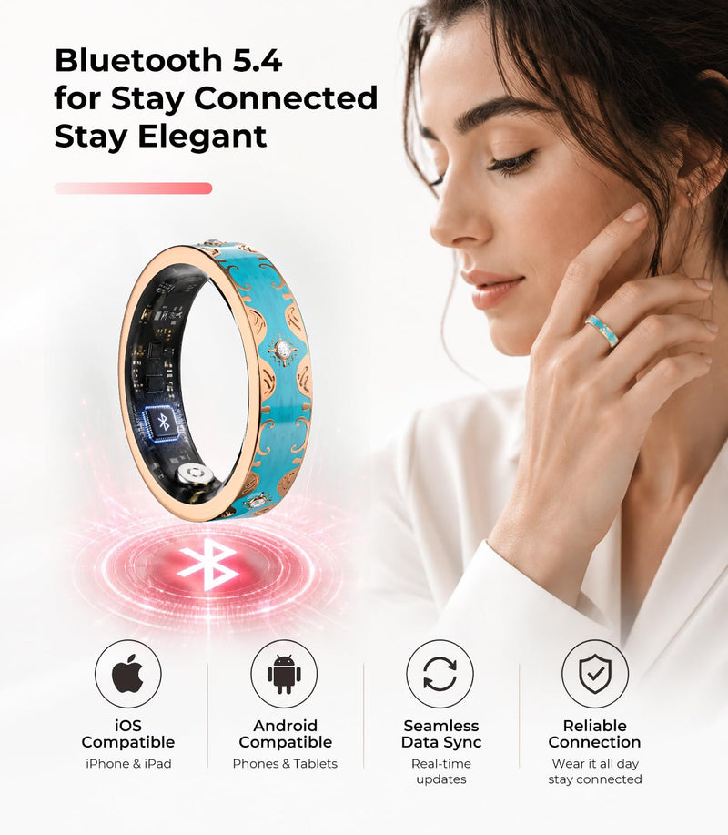 Diamond Smart Ring and Wireless Charging Case 【Industry Rank 1-10 Measurement Error】 Smart Ring for Women for man - Advanced Health Tracker for Wellness and Activity Tracking, Blue 10#