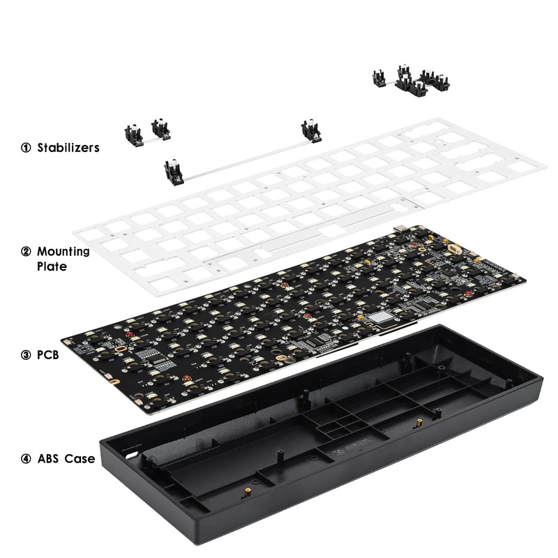GK61X V3 PCB Plate Case for 60% Keyboard Custom Hot Swappable RGB Keyboard DIY Kit with Mute Cotton Wired for 3/5 Pin Switch (GK61X-Lite Black) GK61X-Lite Black