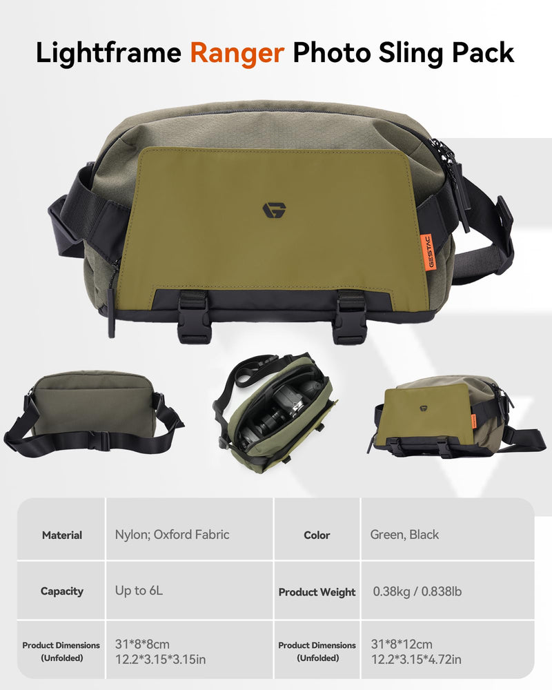 Camera Sling Bag, Everyday Shoulder Bag, Multifunction Portable Travel Bag with Tripod Holder, for Lightweight DSLR/SLR/Mirrorless Small Camera & Gaming Gear - Olive Green