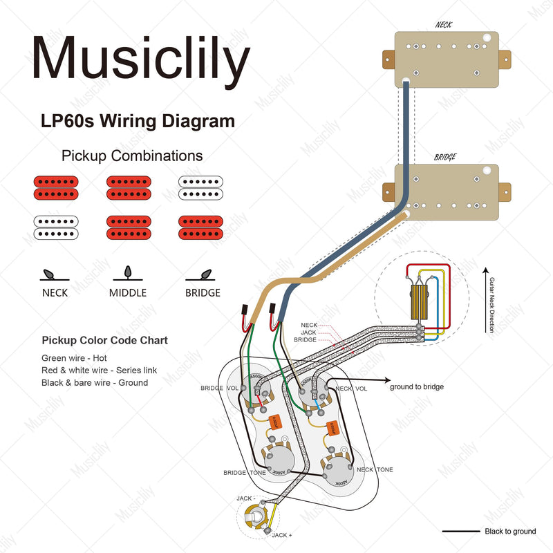 Musiclily Pro LP STD Modern 60s Pre-wired Wring Harness Kit Upgrade for Epiphone LP Style Electric Guitar, Nickel Switch Pre-wired Modern 60s
