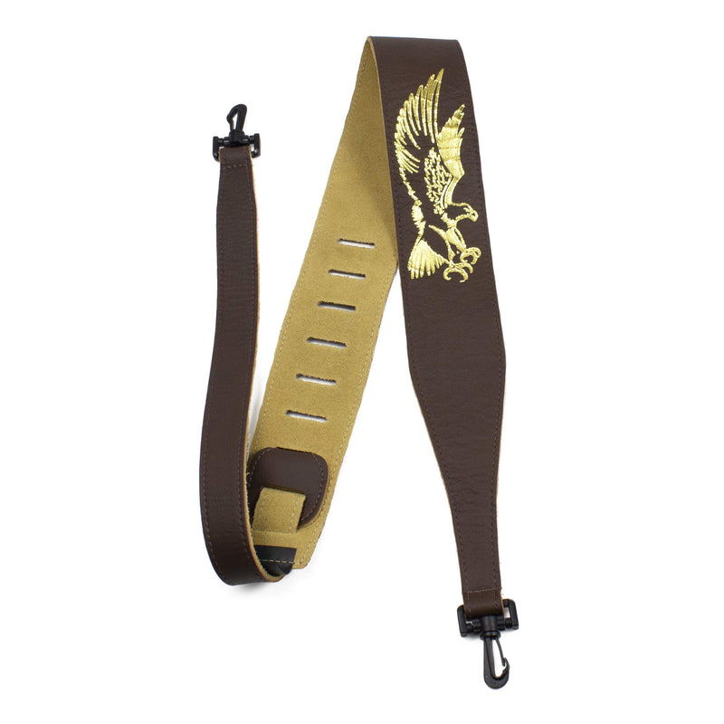 [AUSTRALIA] - Perri's Leathers, Banjo Flying Eagle Guitar Strap, Polyester and Plastic Combined, Brown, Foil Embosed, Anti-Slip, Classic, Suitable for Each Level, Standard, Compatible with All Button Lock Systems 44.5" to 53" Flying Eage Brown 