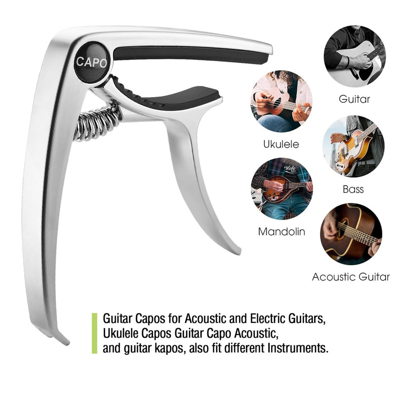 Guitar Capo, Capo, Capo for acoustic guitar, acoustic guitar capo, Capo for electric guitar, acoustic guitar capo 6 string, Guitar Capo for acoustic, Kapo, Guitar capos（Silver）