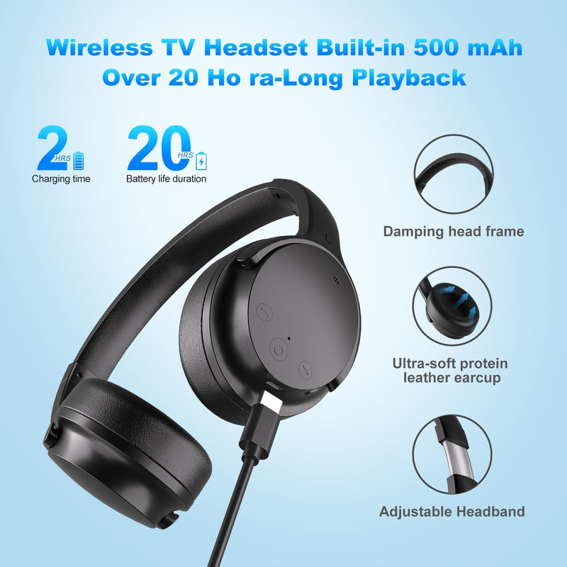 Wireless Headphones for TV Watching, Over Ear TV Headphones Wireless with USB Transmitter, Plug & Play, No Audio Delay, Louder and Clearer for Seniors | Wireless with USB Transmitter, Plug & Play, Over Ear TV Headphones, No Audio Delay, Louder and Clea...