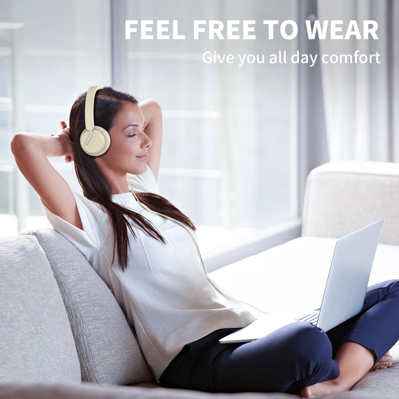 awatrue USB Headset with Microphone for PC, Computer Headset with Noise Canceling Microphone for PC Laptop, in Line Mute Controls, Wired Headset for Work from Home/Office/Call Center/Teams/Zoom Apricot