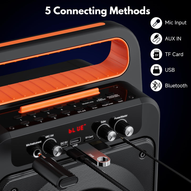 [AUSTRALIA] - JYX Karaoke Machine with 2 Wireless Microphones, Portable Bluetooth Karaoke Speaker for Adults, PA System Speaker with LED Lights Support REC/USB/AUX/TF for Outdoors Home Party (MS79) MS79 